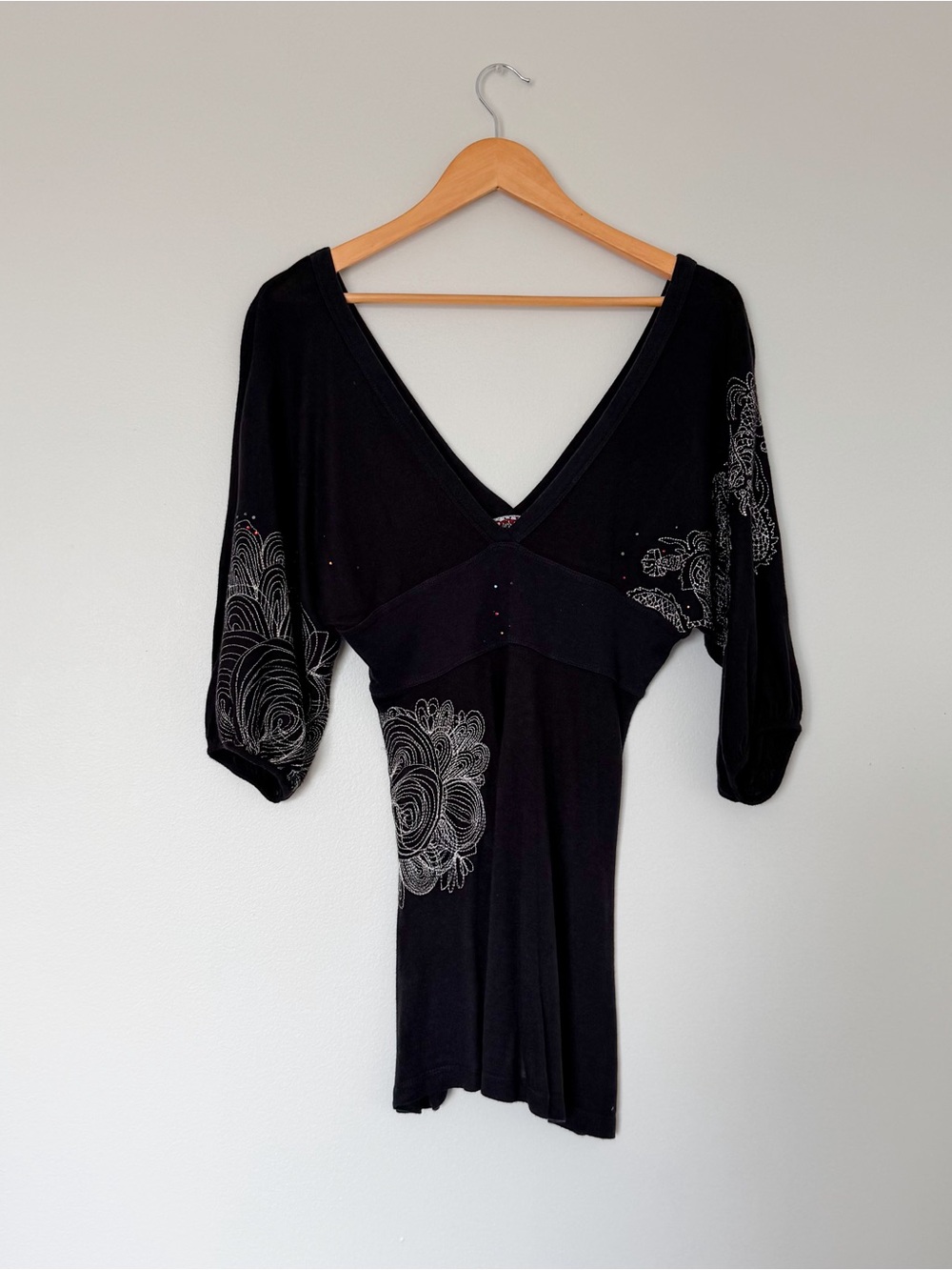 Vintage Desigual Low V Neck Babydoll Tunic With Floral Patterns
